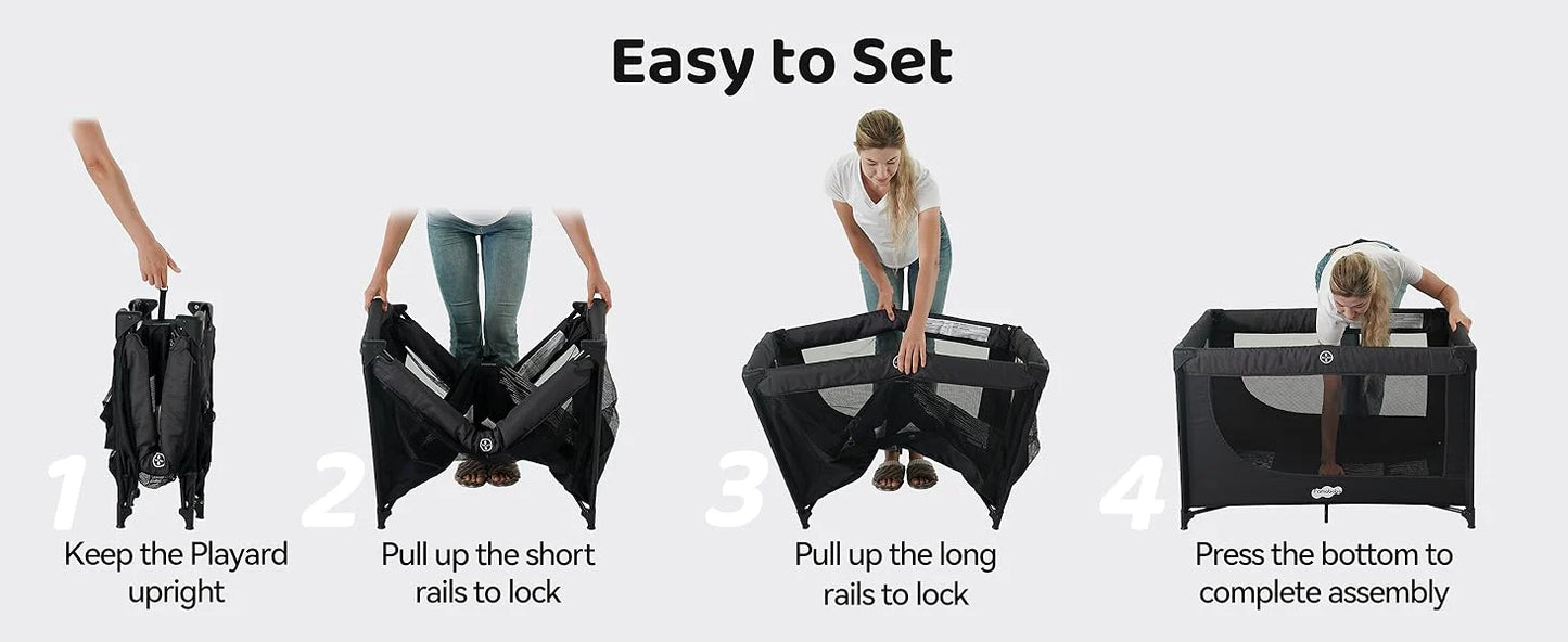 Miila - 3in1 Magic Fold Baby Playpen & Bassinet - Portable - One Hand Fold - Breathable Mesh - Dark Grey