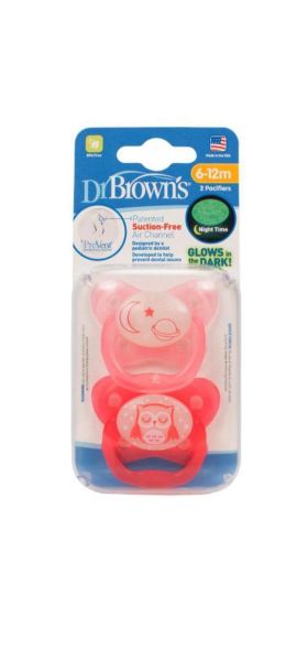 Prevent Soother Glow In The Dark Stage 2 (6-12m) , 2 Pack, Pink
