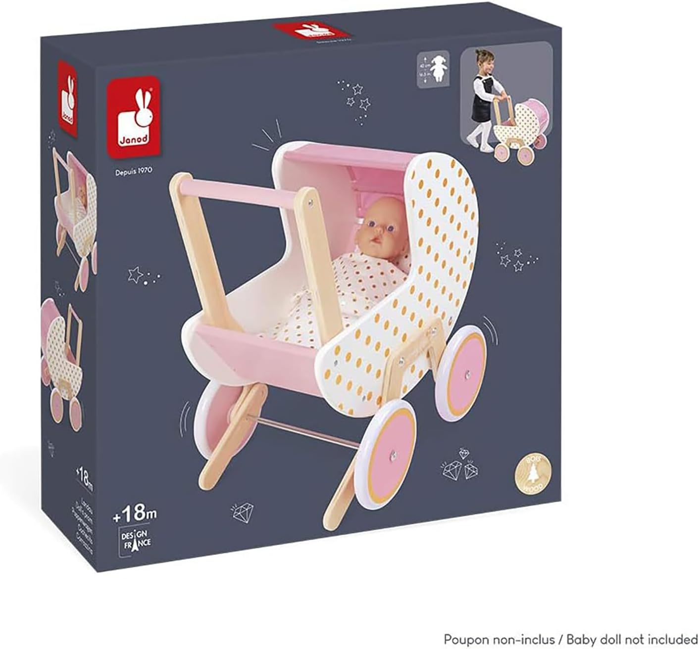 Janod - Candy Chic Doll's Pram
