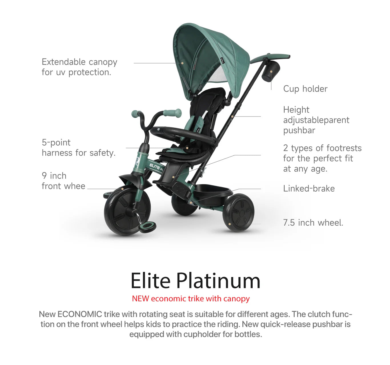 Q Play - Elite Platinum Child Trycicle Reversing Seat - Green