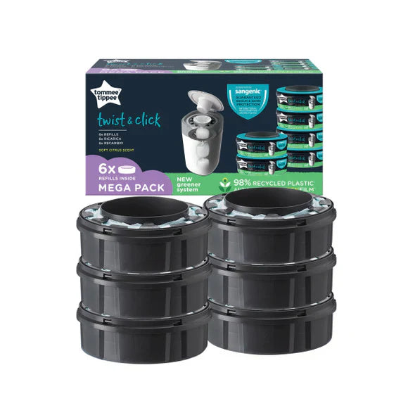Tommee Tippee Twist & Click Nappy Bin XL
Refill Cassettes, Pack of 6