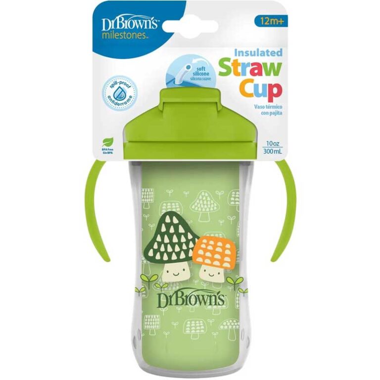 DrBrown's - Insulated straw cup 300 ml 9m+ - green mushrooms