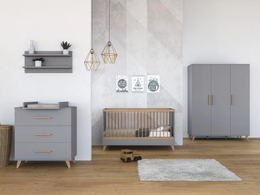 Faktum - flip Baby Cot Bed 140*70cm - Convertible Junior Bed With Adjustable Height - Grey