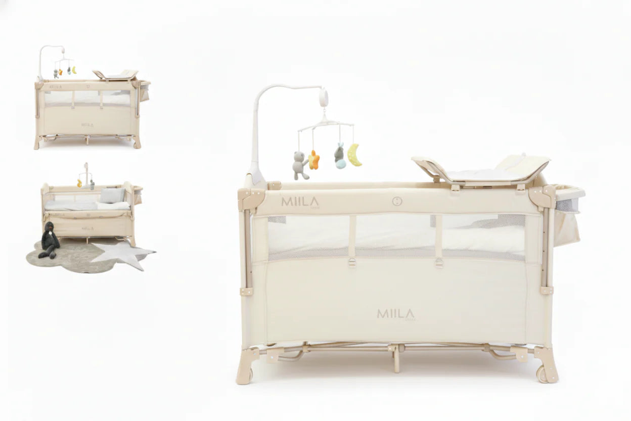 Milla - Travel Cot Foladable Playpen With Mobile - Beige
