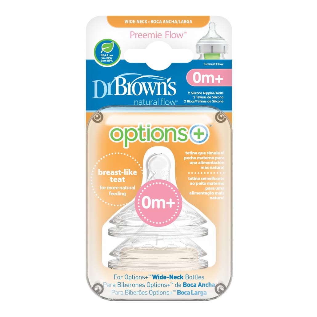 Wide Neck Op+ Preemie Nipples 0m+ Slow Flow, 2 Pack