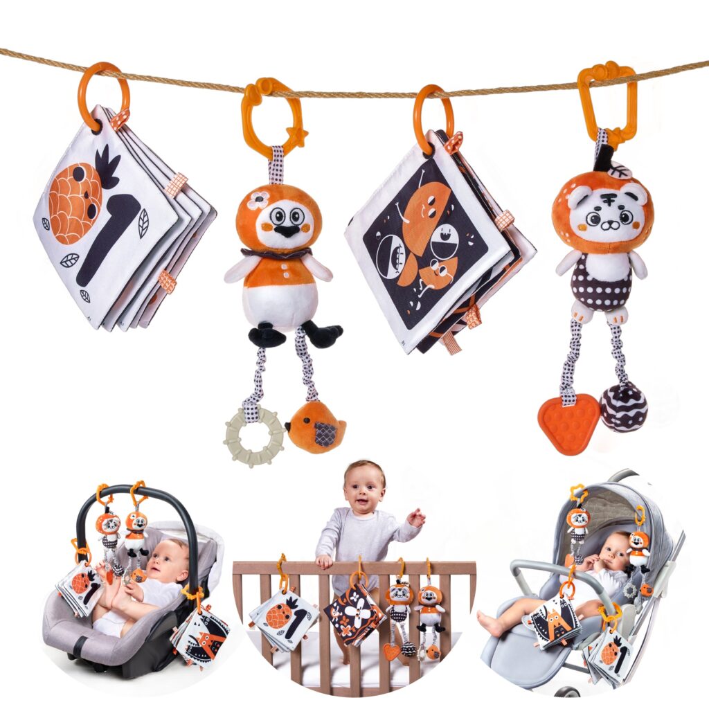 Tumama Kids - Newborn Visual Flash Cart And Rattle Set - Black&White