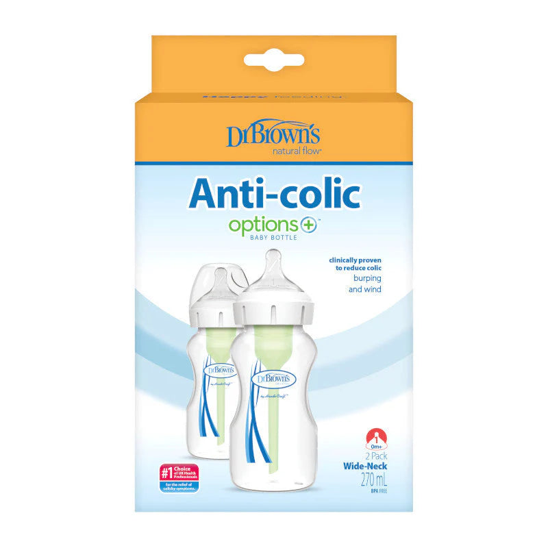 DrBrown's - Op+ Anti-Colic - 270ml Bottle W/N With Level 1 Teat - Twin Pack - Transparent