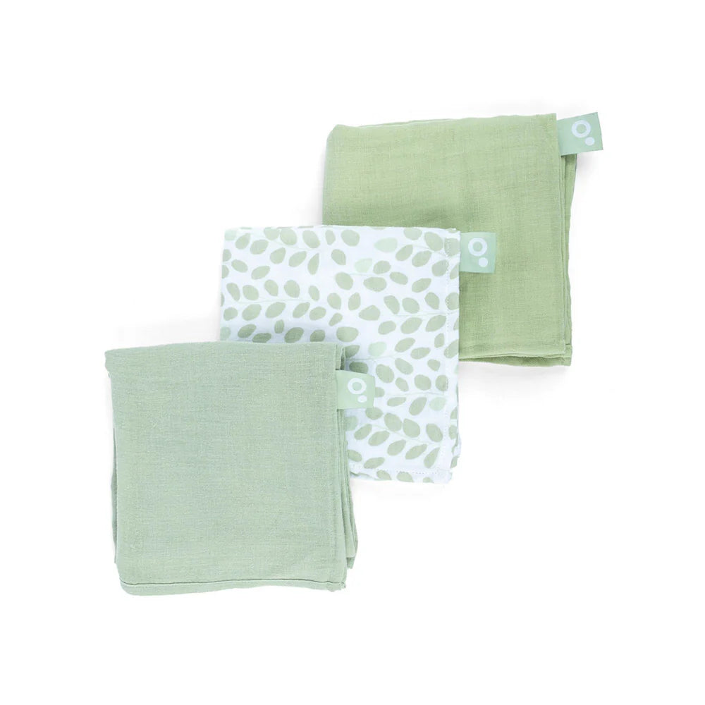 Doomoo - Set Of 3 Muslin Cloths - Leaves Green - NEW!!