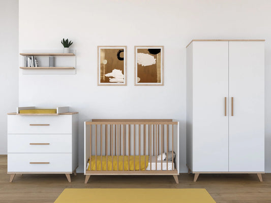 Faktum - Flip Baby Cot Bed 120*60cm - Adjustable 3-Level Nursery Crib - White&Oak