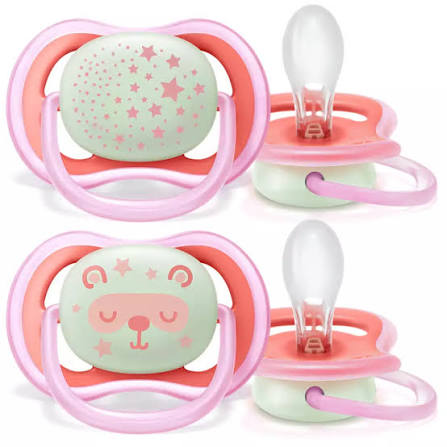 Avent - 2 Ultra Air Night Time Soother - 6-18m - Pink