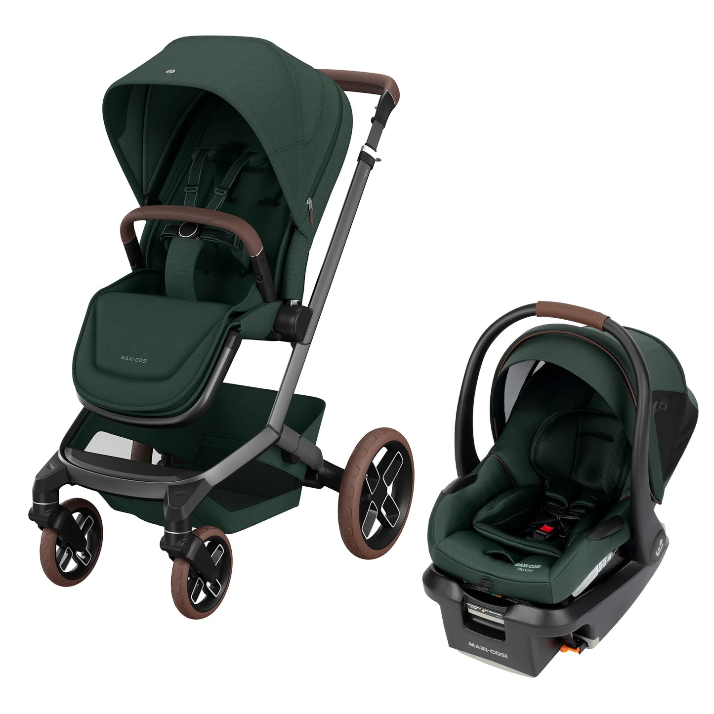 Maxi-Cosi - Fame 4pcs Bundle - Fame Stroller - Travel System - Carrycot - Cabriofix i-size Car Seat Cariofix i-size  Base - Twilic Green