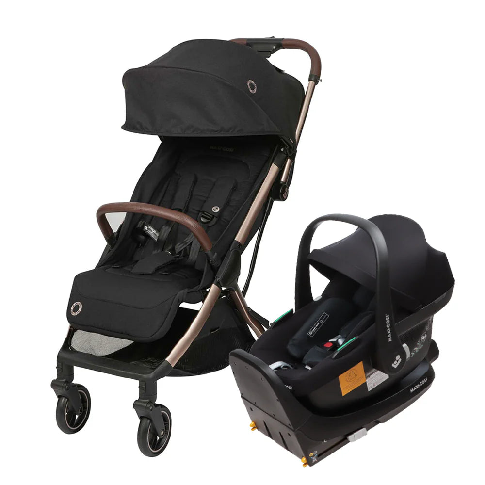 Maxi-Cosi - Eva 3 Bundle - Stroller Cabriofix i-size Car Seat - Cabriofix i-size Base - Essential Black Champagne