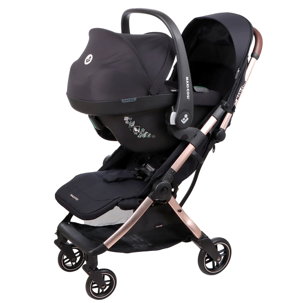 Maxi-Cosi - Eva 3 Bundle - Stroller Cabriofix i-size Car Seat - Cabriofix i-size Base - Essential Black Champagne