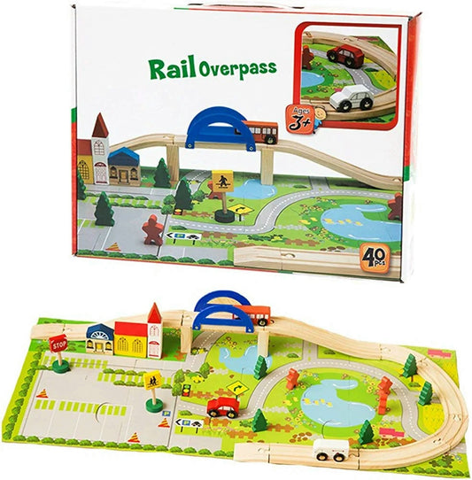 Tumama Kids - Wooden Rail Overpass - Track Set