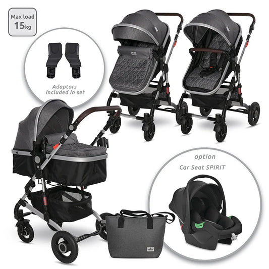 Baby Stroller ALBA PREMIUM SET 3in1 Steel Grey new