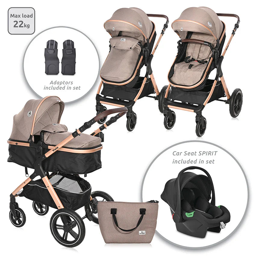 Baby Stroller VIOLA 3in1 with transformable seat Beige