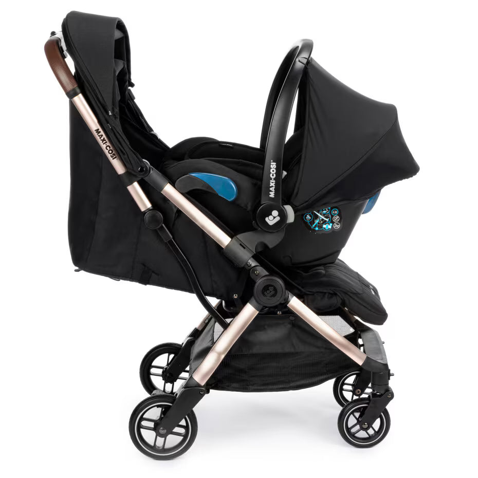 Maxi-Cosi - Eva 3 Bundle - Stroller Cabriofix i-size Car Seat - Cabriofix i-size Base - Essential Black Champagne
