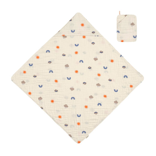 Lassig - Muslin Set - Hooded Towel , Wash Glove - Nature Beige