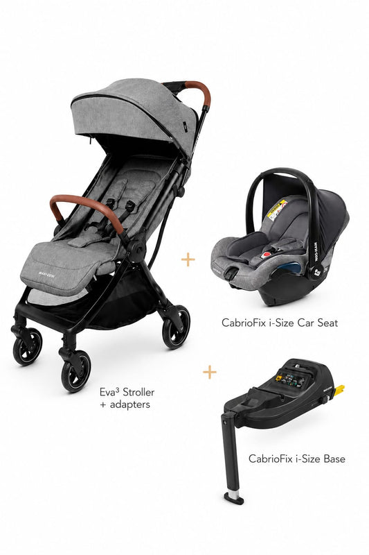 Maxi-Cosi - Eva 3 Bundle - Travel System Stroller - Cabriofix i-size Car Seat - Cabriofix i-size Base - Select Grey