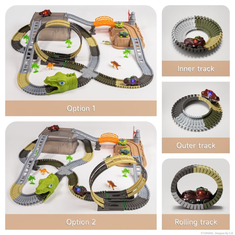 Tumama Kids - Dinosaur Themed 360 Car Race - Track With Storage Box