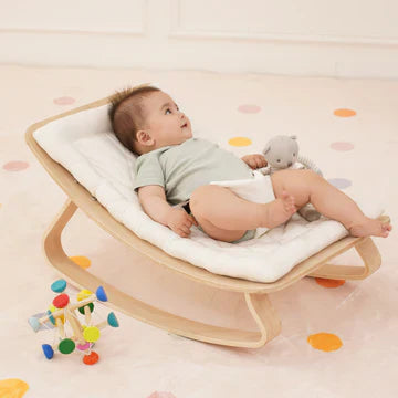 Miila Nest Wooden Baby Rocker – Natural Infant Lounger with Soft Padded Seat