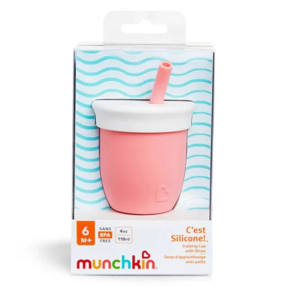 Munchkin - C'est Silicone Open Training Cup With Straw For Babies - Pink