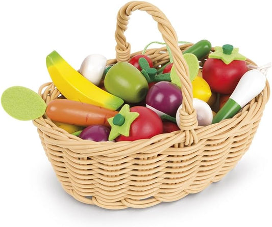 Janod - 24pcs Fruits And Vegetables Basket