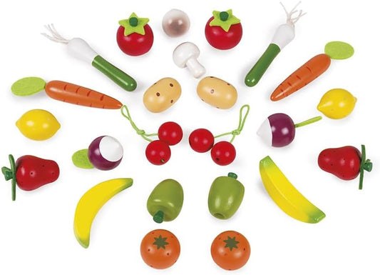 Janod - 24pcs Fruits And Vegetables Basket