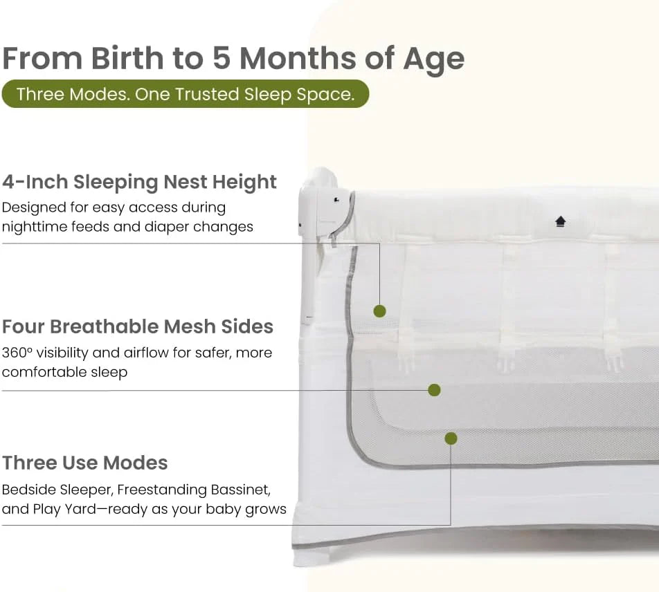 Miila - 3in1 Magic Fold Baby Playpen & Bassinet - Portable - One Hand Fold - Breathable Mesh - Beige