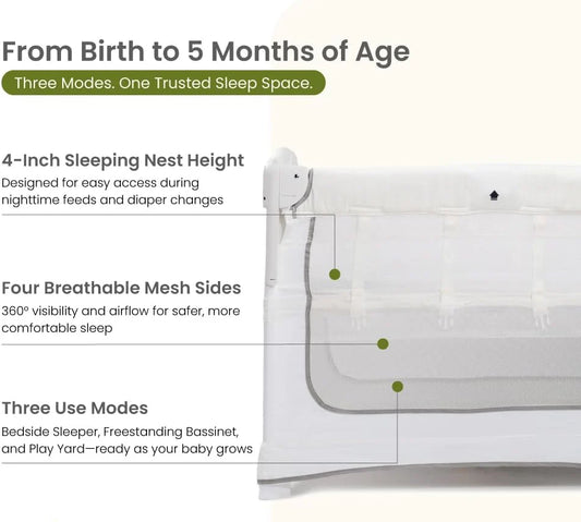 Miila - 3in1 Magic Fold Baby Playpen & Bassinet - Portable - One Hand Fold - Breathable Mesh - Beige