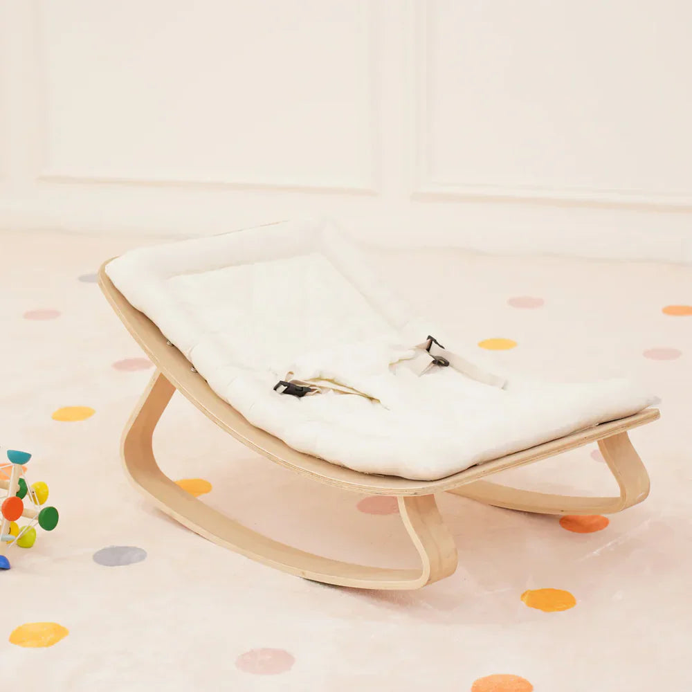 Miila Nest Wooden Baby Rocker – Natural Infant Lounger with Soft Padded Seat