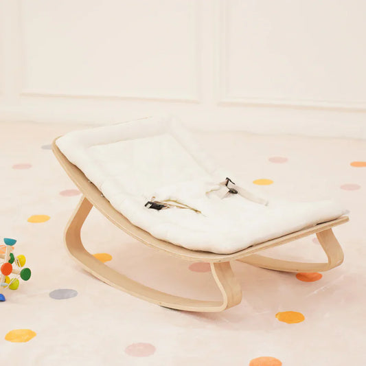 Miila Nest Wooden Baby Rocker – Natural Infant Lounger with Soft Padded Seat
