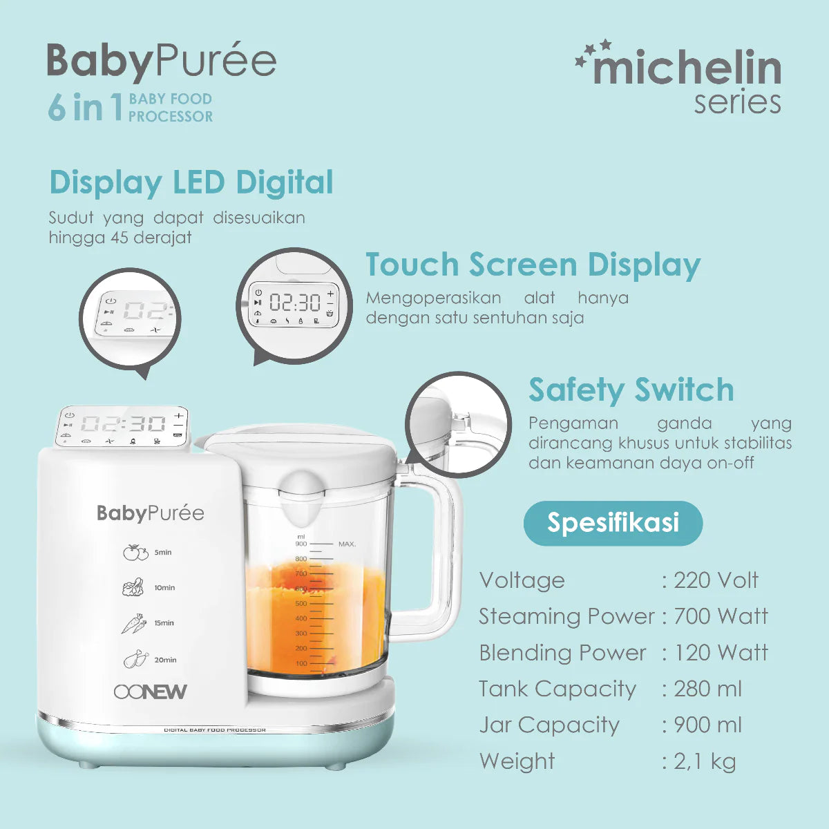 Oonew - Baby Food Processor Touchscreen 6in1 Blender