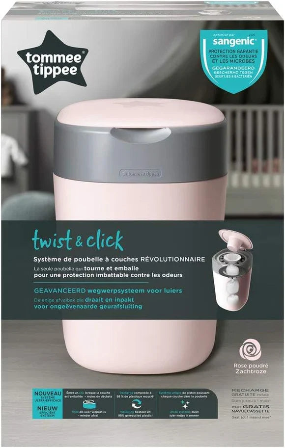 Tommee Tippee Twist and Click Nappy Bin,
Includes 1x Refill Cassette -
Pink