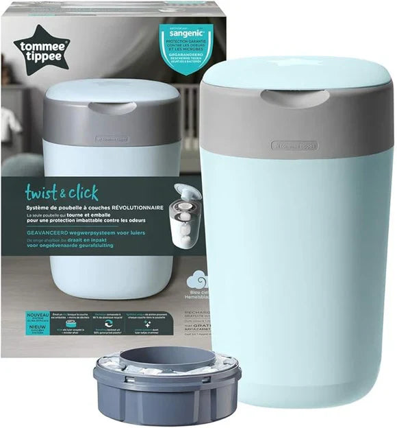Tommee Tippee Twist and Click Nappy Bin,
Includes 1x Refill Cassette -
Blue