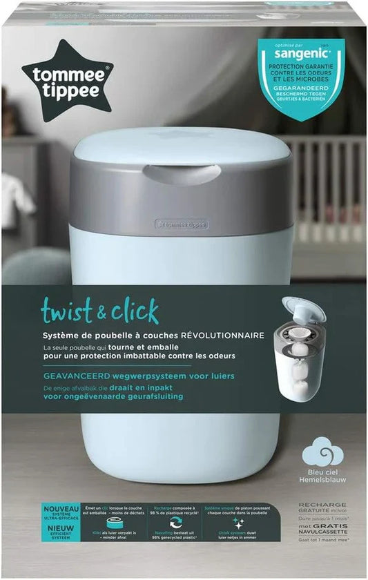 Tommee Tippee Twist and Click Nappy Bin,
Includes 1x Refill Cassette -
Blue