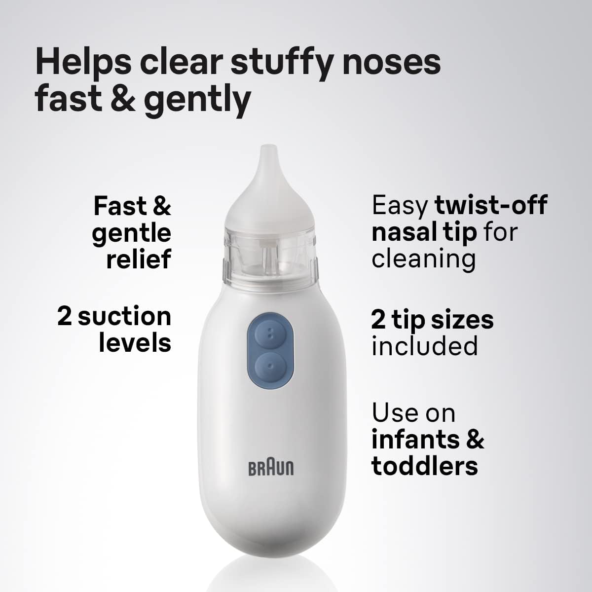 Braun - BNA 100 Electric Nasal Aspirator - 2 Tips - 2 Suction Levels