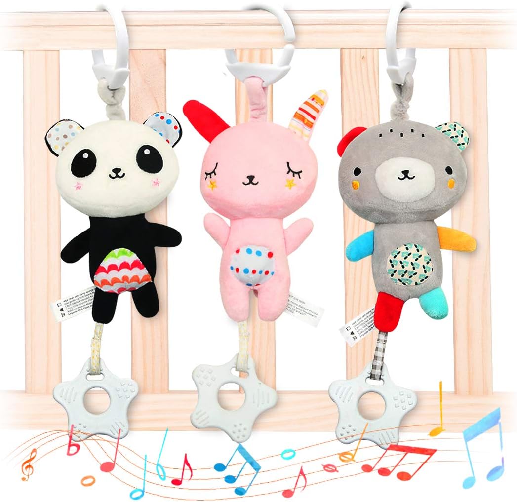Tumama Kids - Plush Musical Teething - Hanging Rattle - Grey