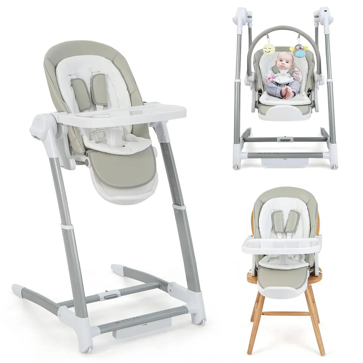 Miila 3 In 1 Swing High Chair And Booster, Grey