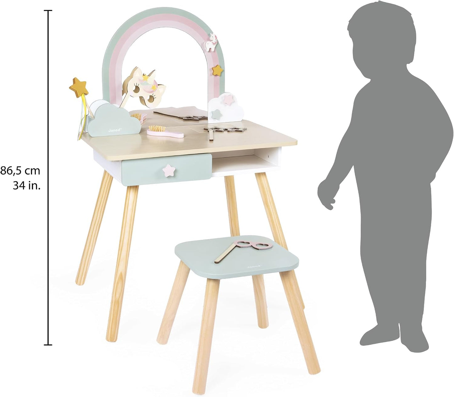 Janod - Unicorn Dressing Table With Accessories - Wooden