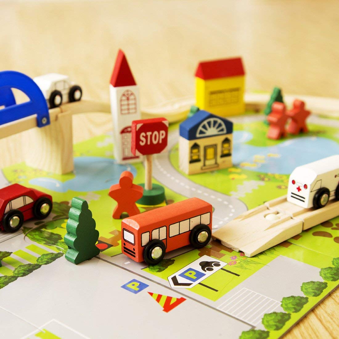 Tumama Kids - Wooden Rail Overpass - Track Set