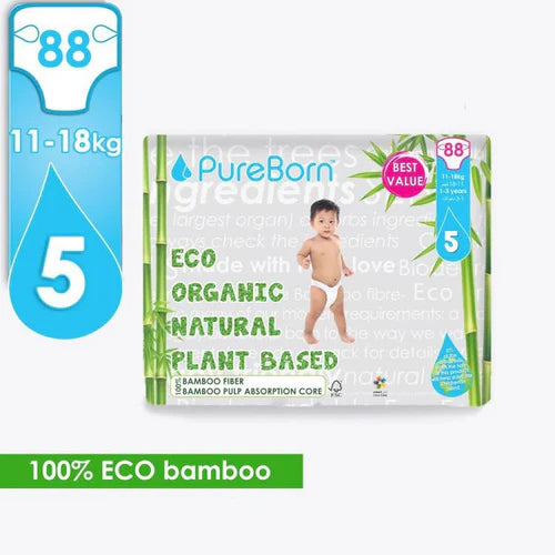 Pureborn - Organic Bamboo Diapers - Size 5