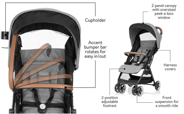 EVENFLO GOLD OTTO SELF-FOLDING TRAVEL STROLLER MOONSTONE GRAY
