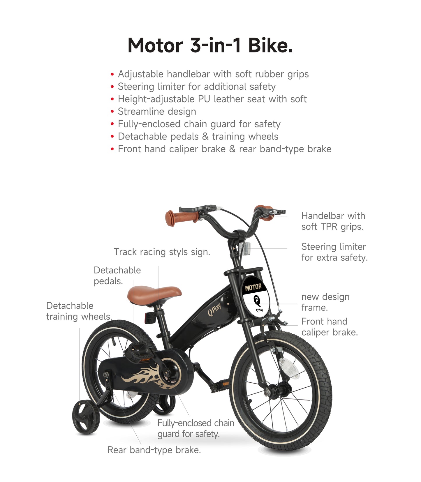 Q Play - Mototr Air Wheels 16" - 3in1 Motivation Concept - Black