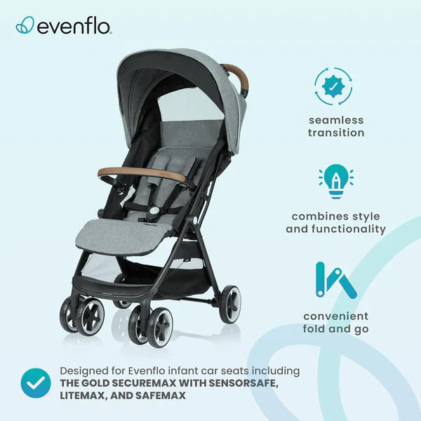 EVENFLO GOLD OTTO SELF-FOLDING TRAVEL STROLLER MOONSTONE GRAY
