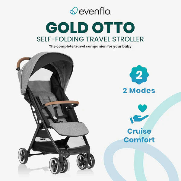 EVENFLO GOLD OTTO SELF-FOLDING TRAVEL STROLLER MOONSTONE GRAY
