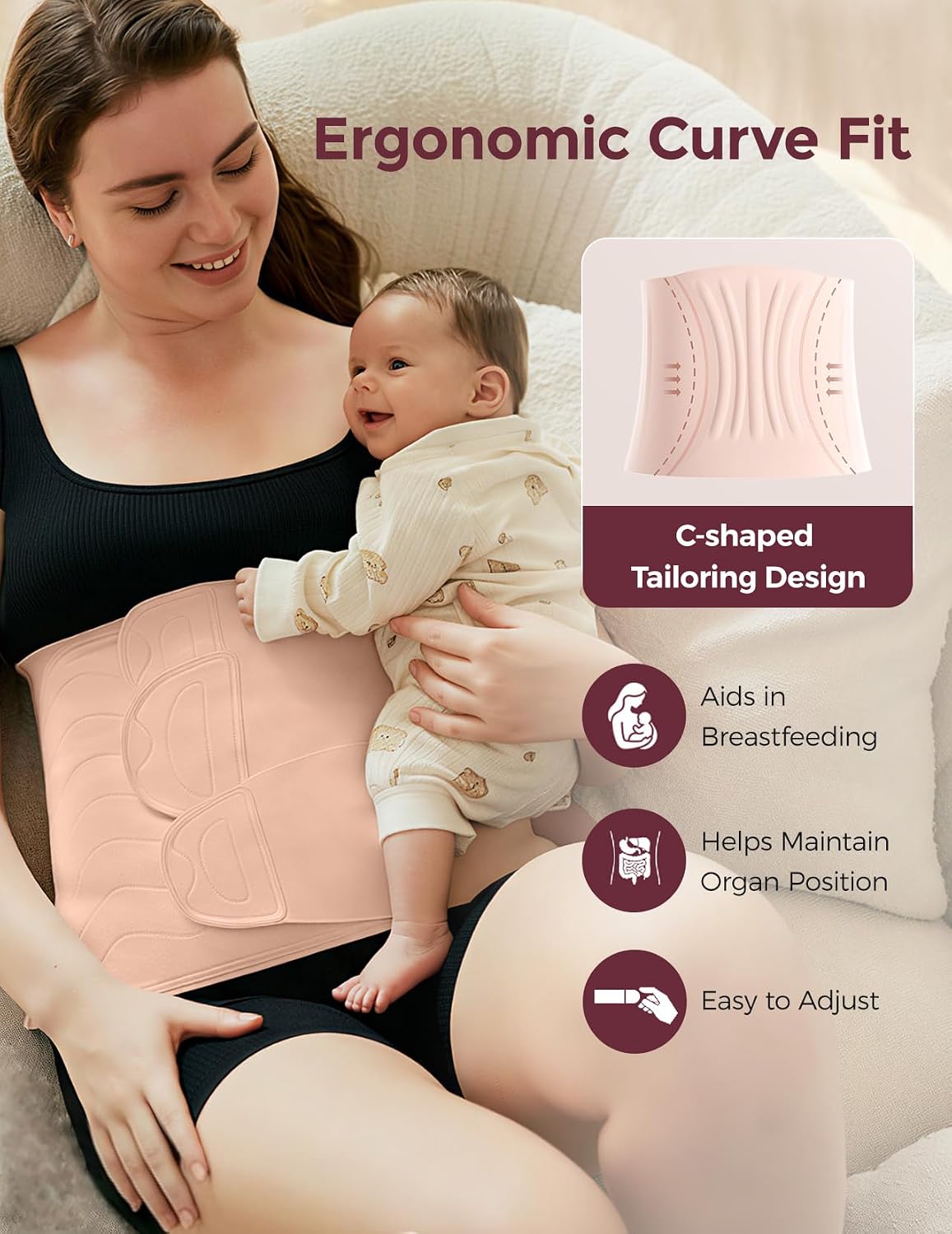 Momcozy - Ergowrap Pink (L) Postpartum Belly Band - Oyster