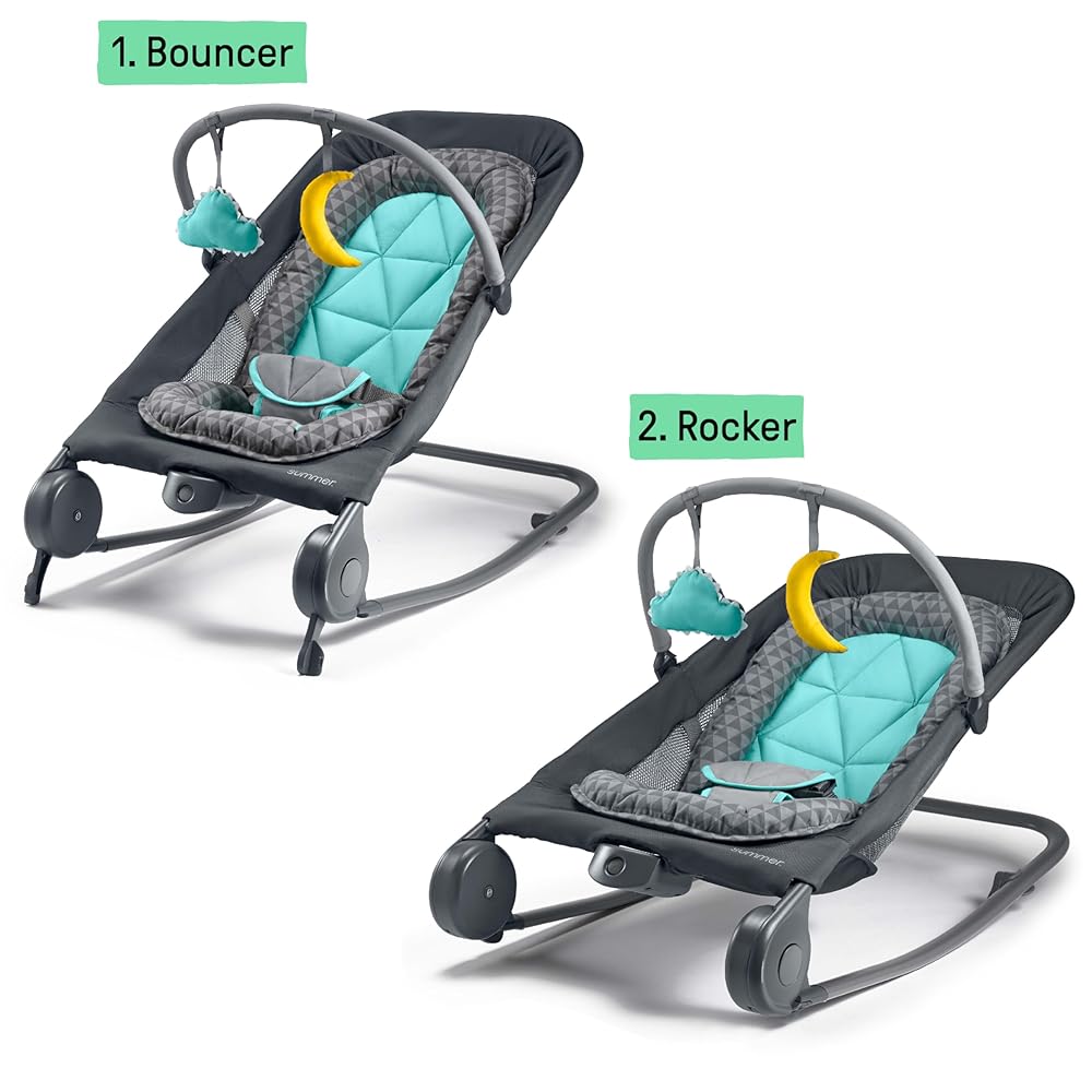 Kids2 - 2in1 Bouncer Rocker - Teal Us Only - Gray