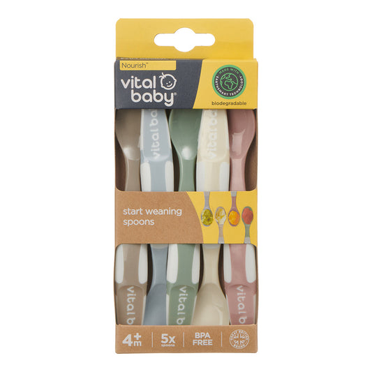 Vital Baby Nourish start weaning spoons 5pk - natural