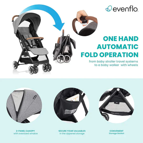 EVENFLO GOLD OTTO SELF-FOLDING TRAVEL STROLLER MOONSTONE GRAY